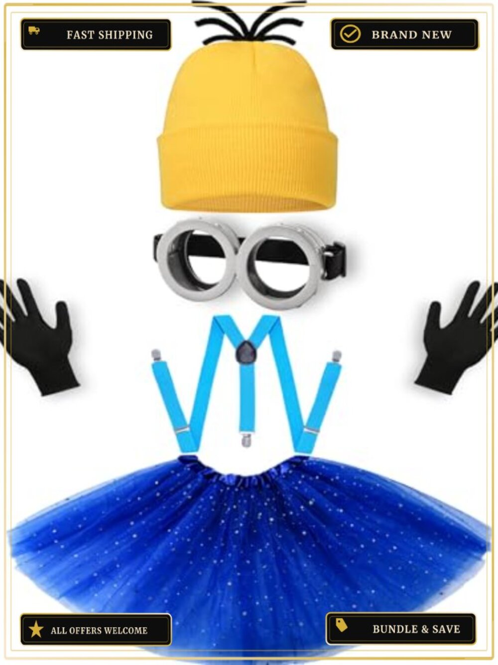 5Pc Adult Halloween Costume Accessory Set with Goggles Beanie Tutu Suspenders